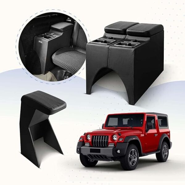 Armrests for Mahindra THAR With 2 USB Ports & Cup holders (Both FRONT & REAR COMBO Armrest)