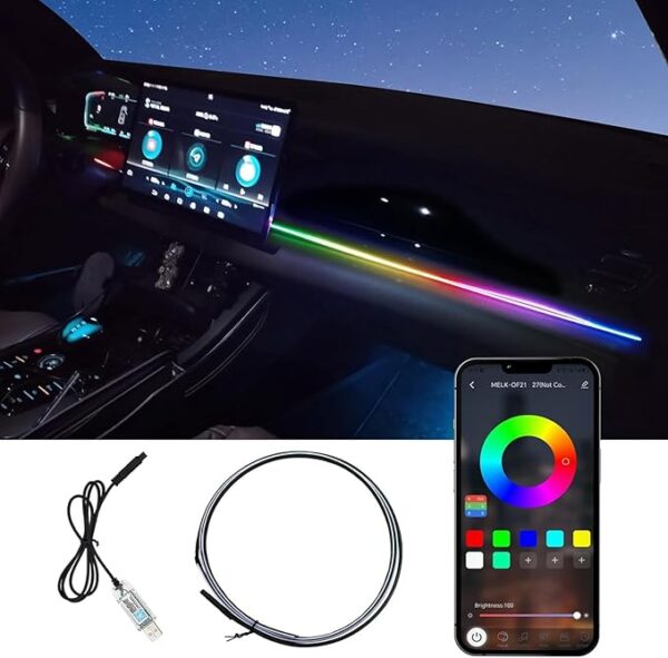 43 inch Multicolor Music Controlled Sound Activated Car Interior Decoration Dashboard Ambient Lighting USB K4 Magic Lights with Remote & Mobile