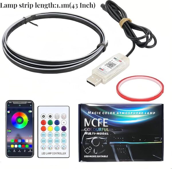 43 inch Multicolor Music Controlled Sound Activated Car Interior Decoration Dashboard Ambient Lighting USB K4 Magic Lights with Remote & Mobile - Image 2